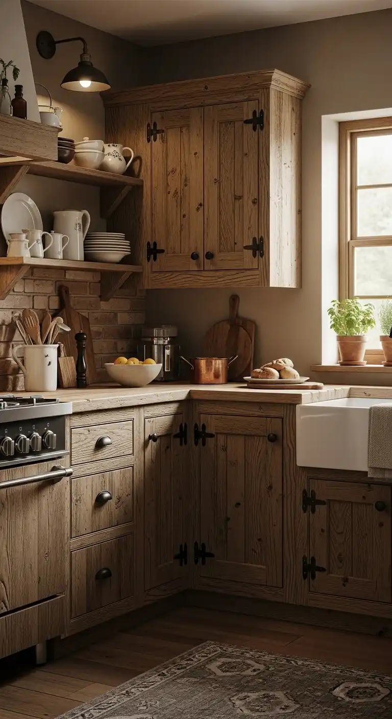 5. Rustic Wood Cabinets For Warmth And Texture