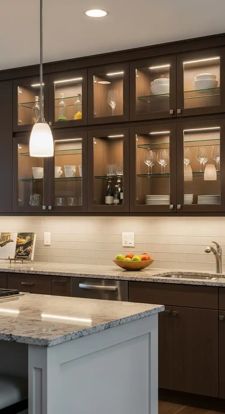 7. Cabinet Walls With Glass Inserts And Lighting