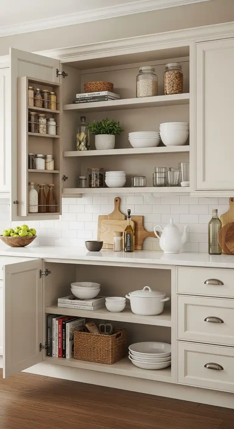 8. Open Shelving Integrated With Cabinets