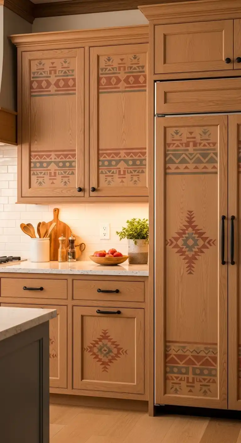 Southwestern Pattern Stenciled Cabinets