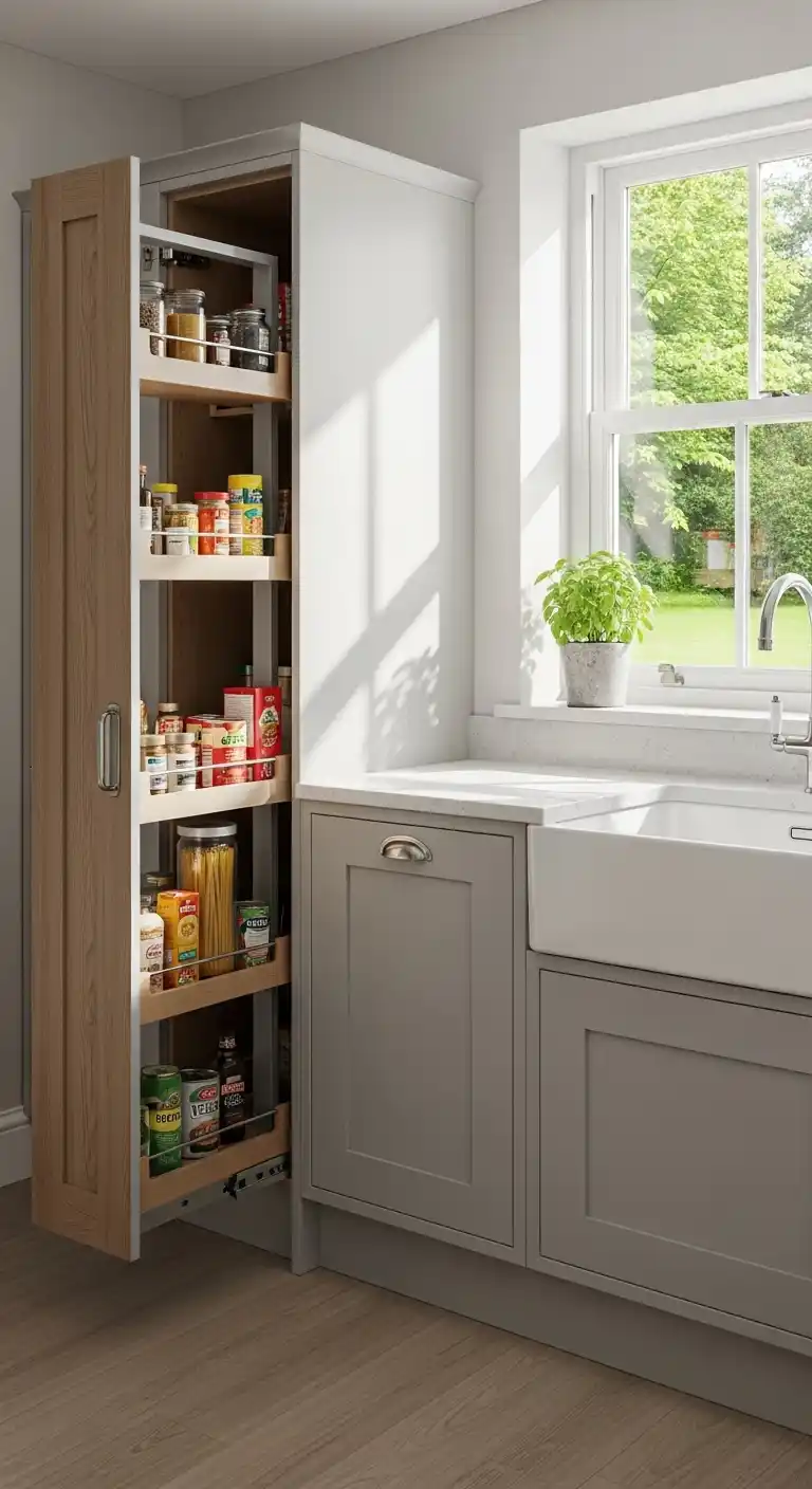 12. Pull Out Pantry Cabinet Near Window
