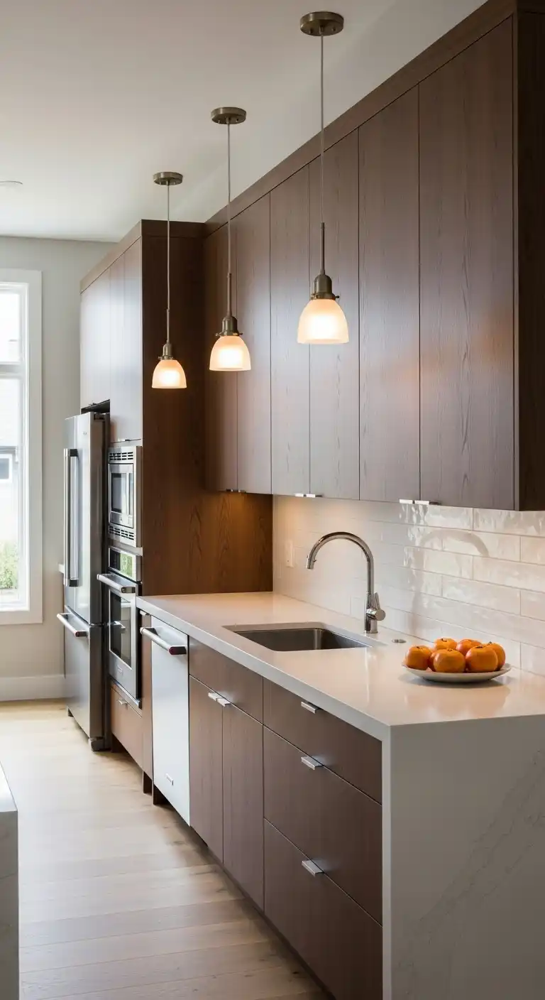 14. Mini Pendant Lights Installed Beside Tall Cabinets