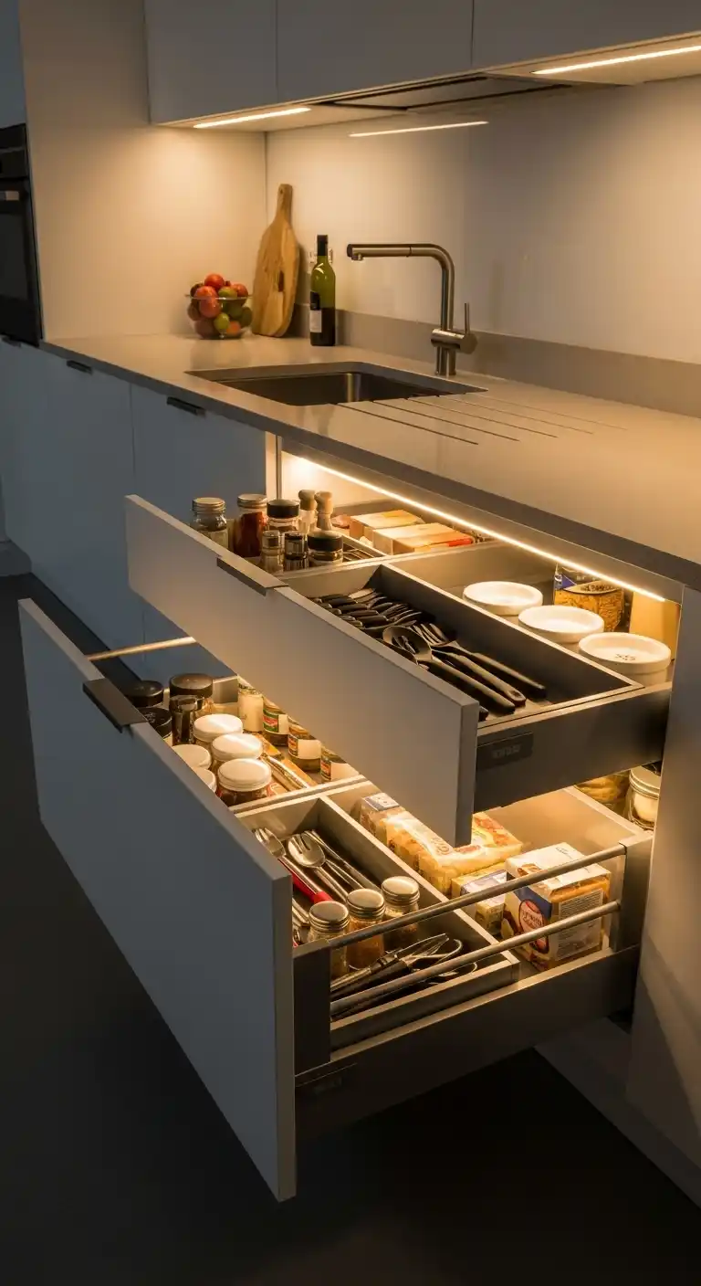 15. Led Strips Inside Deep Drawers For Practical Illumination