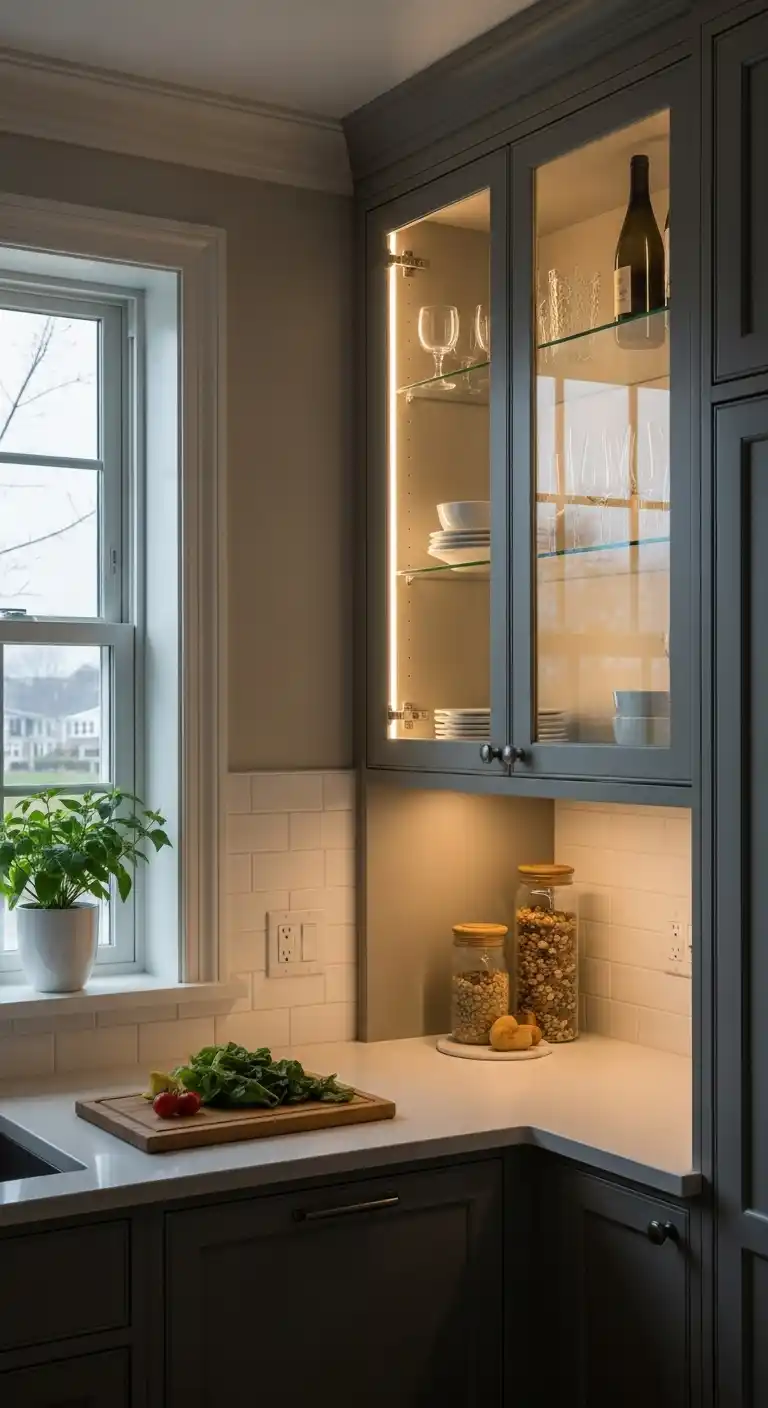 16. Cabinet With Built In Lighting Next To Window