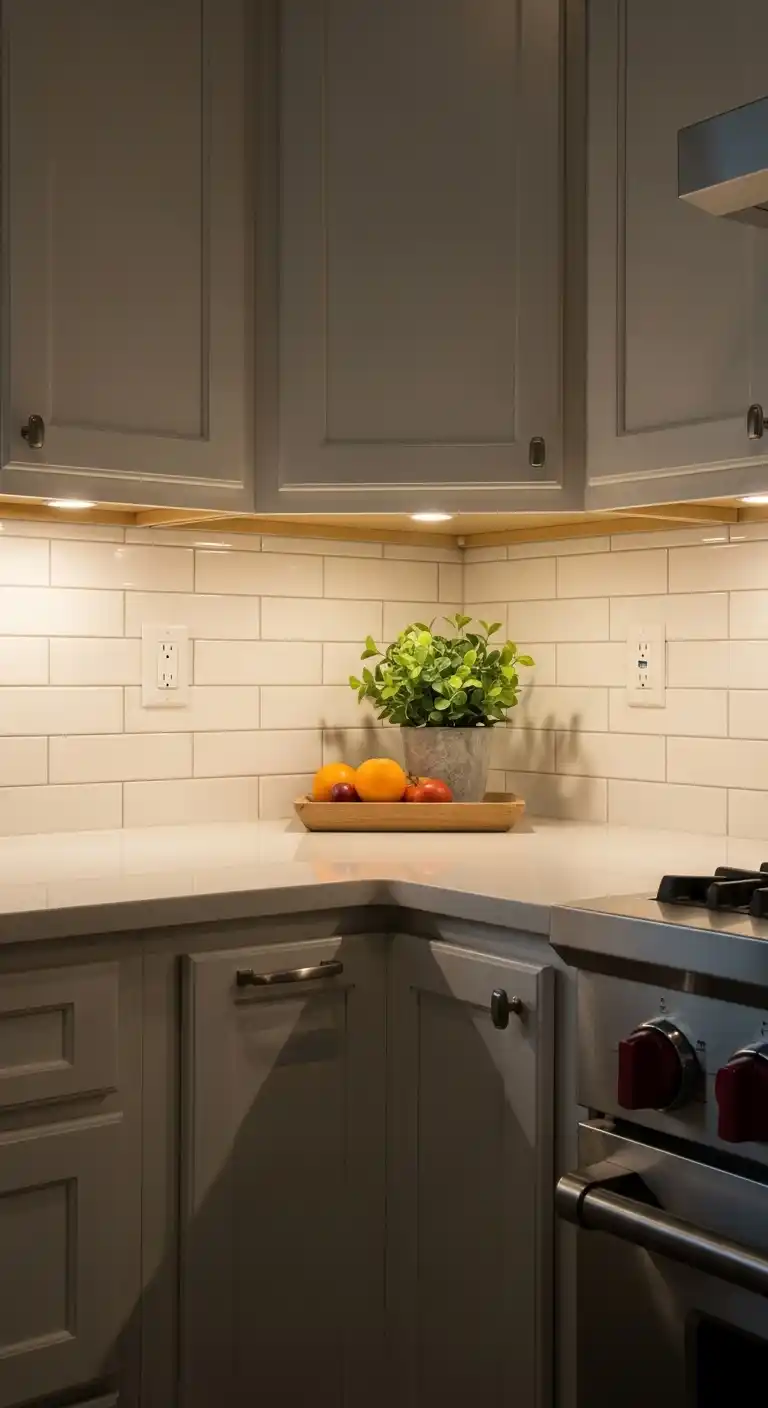 17. Corner Focused Under Kitchen Cabinet Lighting