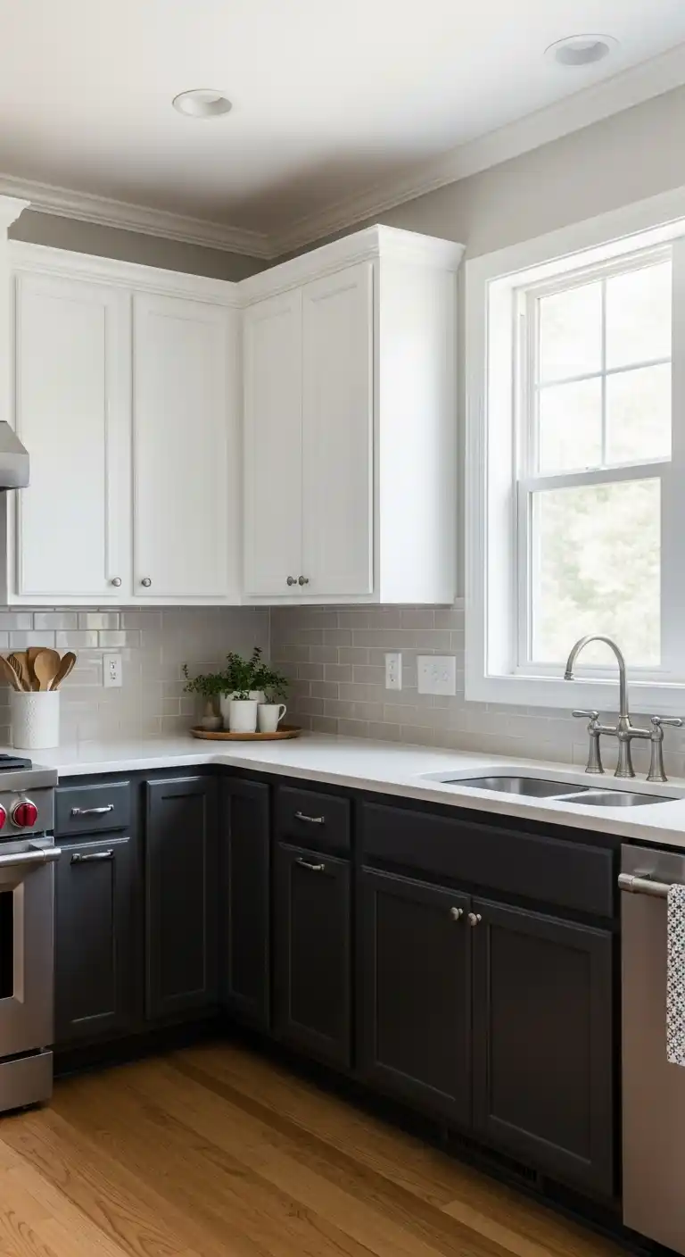 17. Two Tone Cabinet Design Around Window