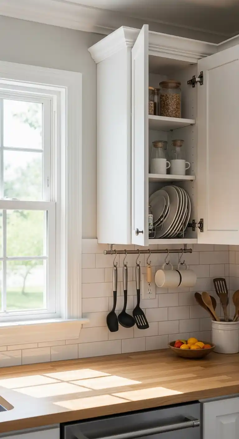 19. Floating Open Cabinet With Hooks Next To Window