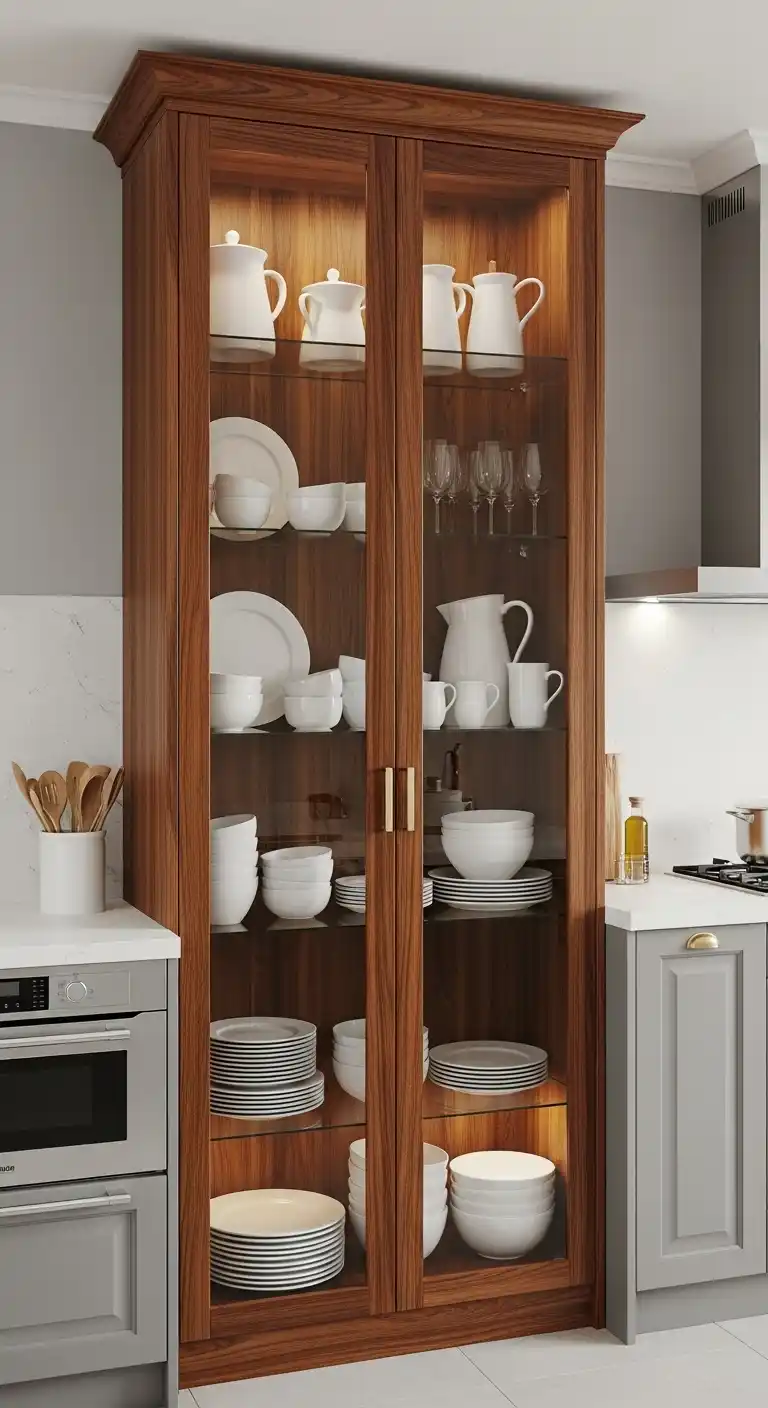 20. Tall Cabinet With Glass Doors And Wooden Frame