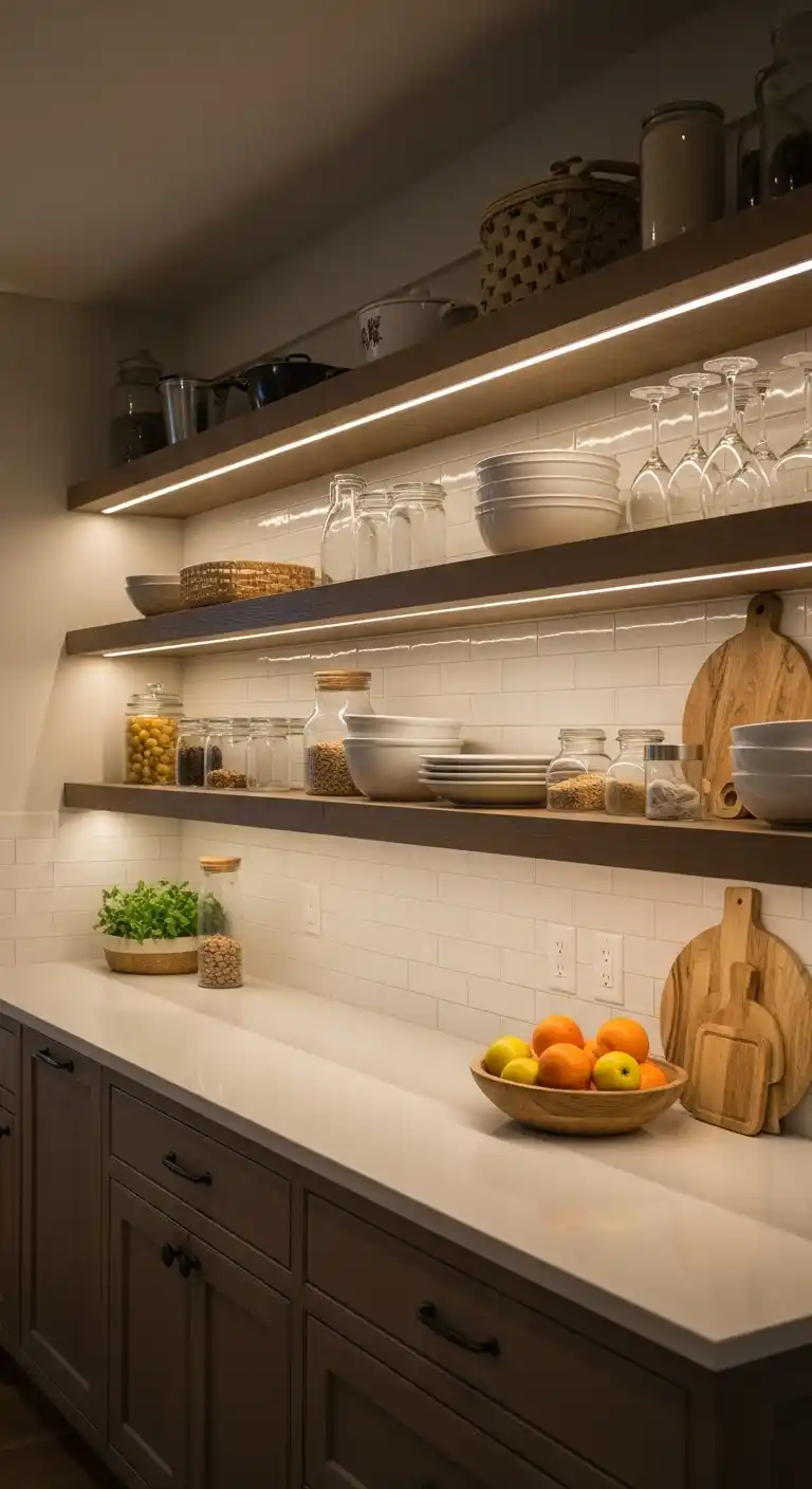 20. Under Kitchen Cabinet Lighting For Open Shelving