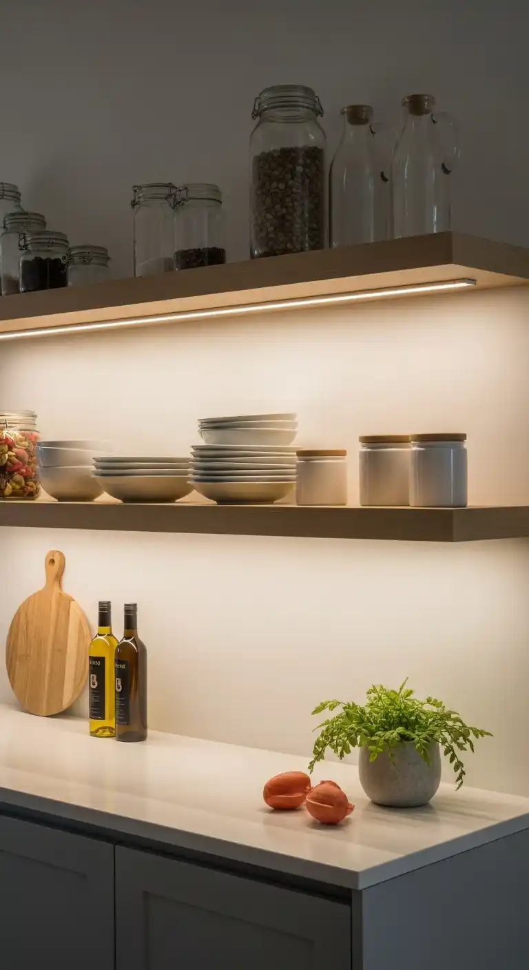 25. Floating Shelf Lighting For Contemporary And Open Designs