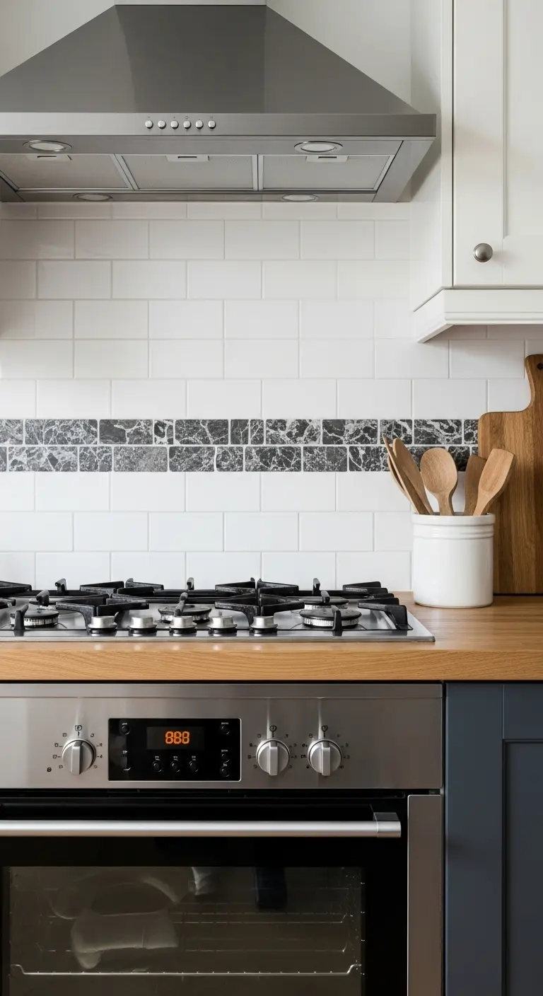 25. Combination Backsplash: Tile and Wood Harmony