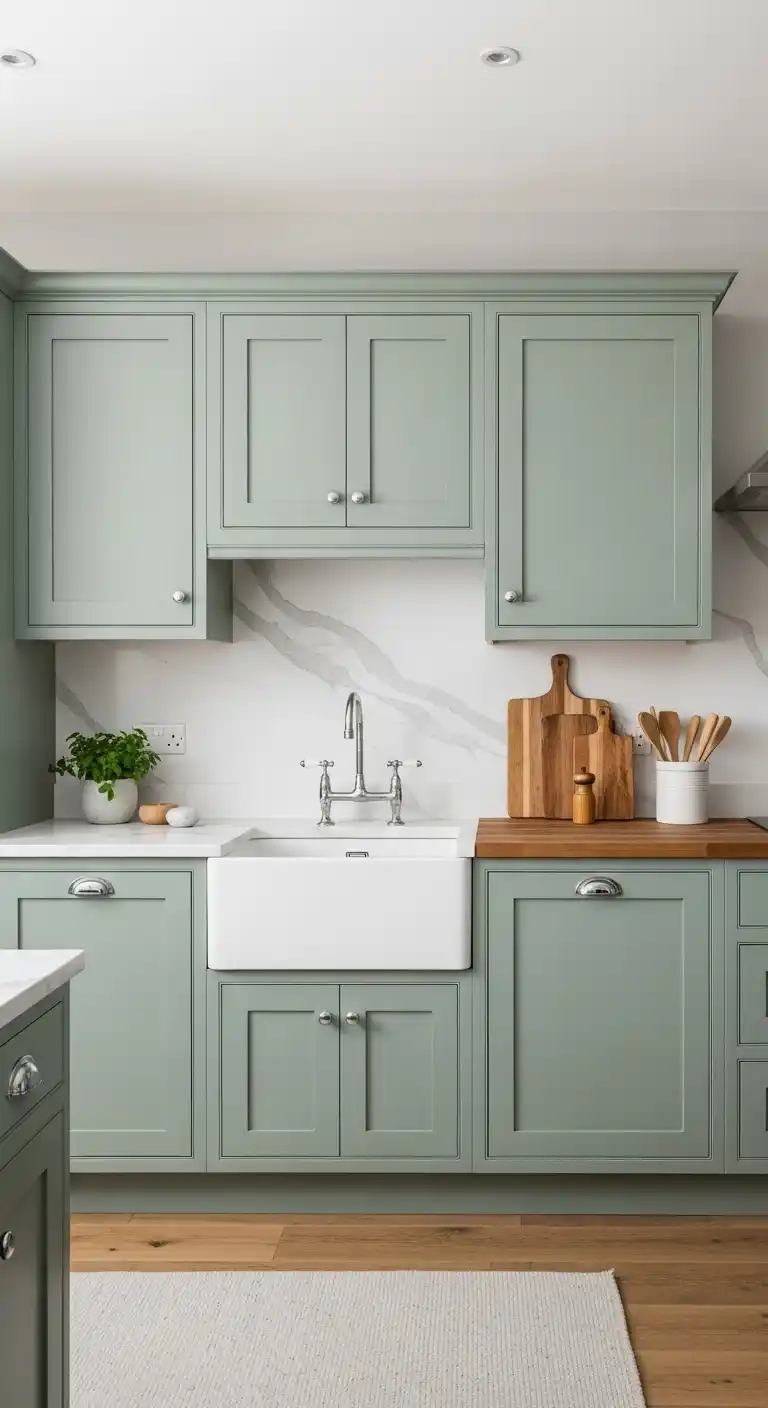 Classic Shaker Sage Green Kitchen Cabinets
