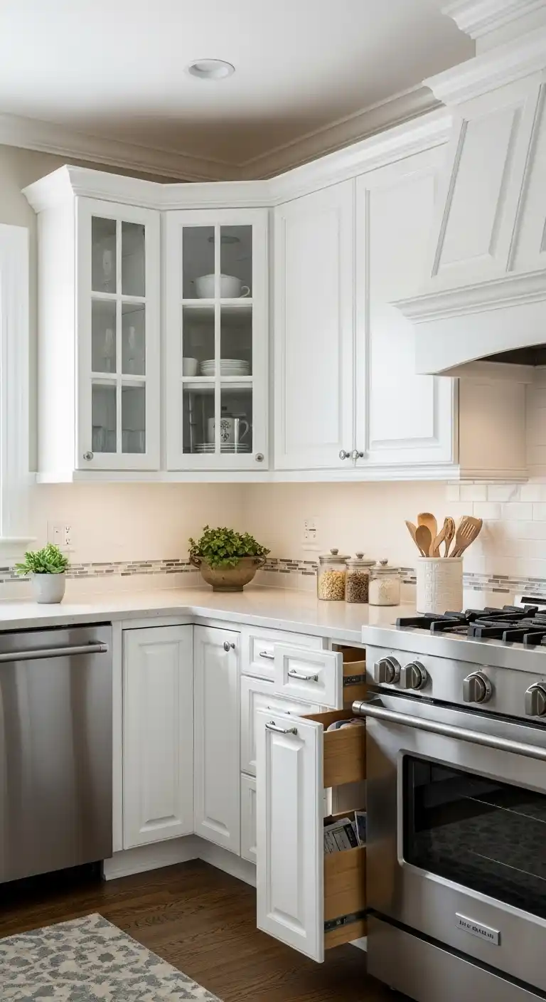 Classic White L Shape Cabinets