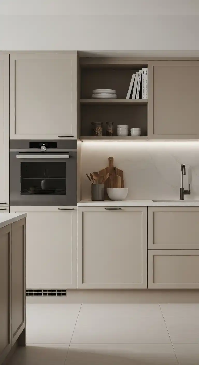 Soft Matte Beige Kitchen Cabinet For Modern Minimalist Spaces