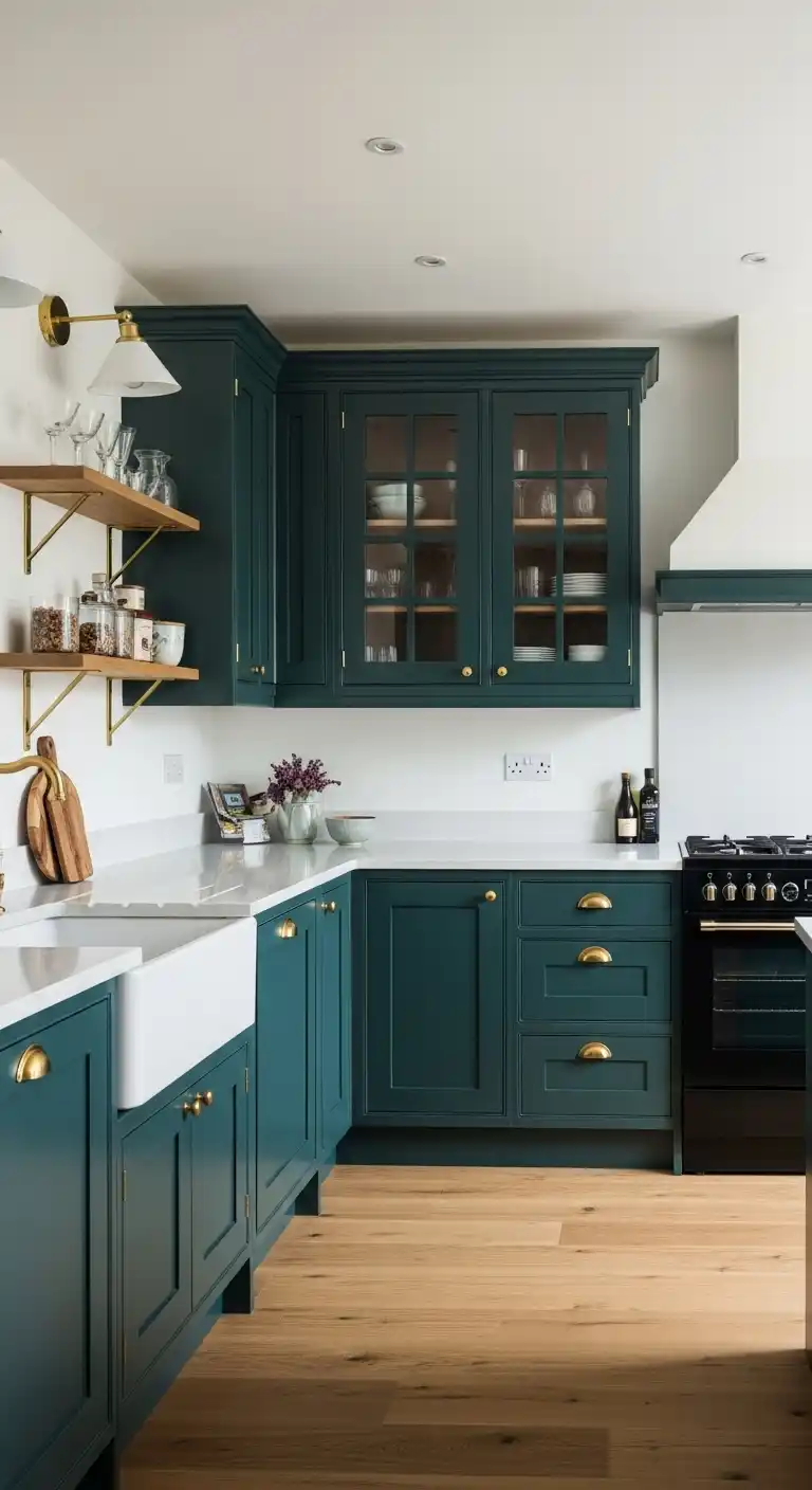 Deep Teal Green Kitchen Cabinet