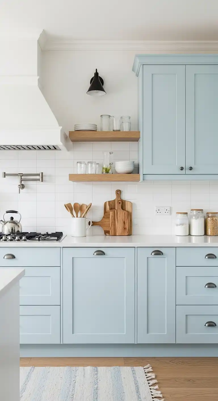 Light Sky Blue Kitchen Cabinets for Soft Serenity