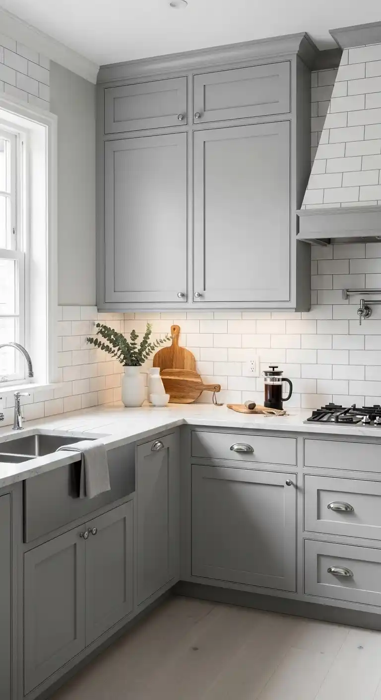 Soft Gray Cabinets with Subway Tile Backsplashes