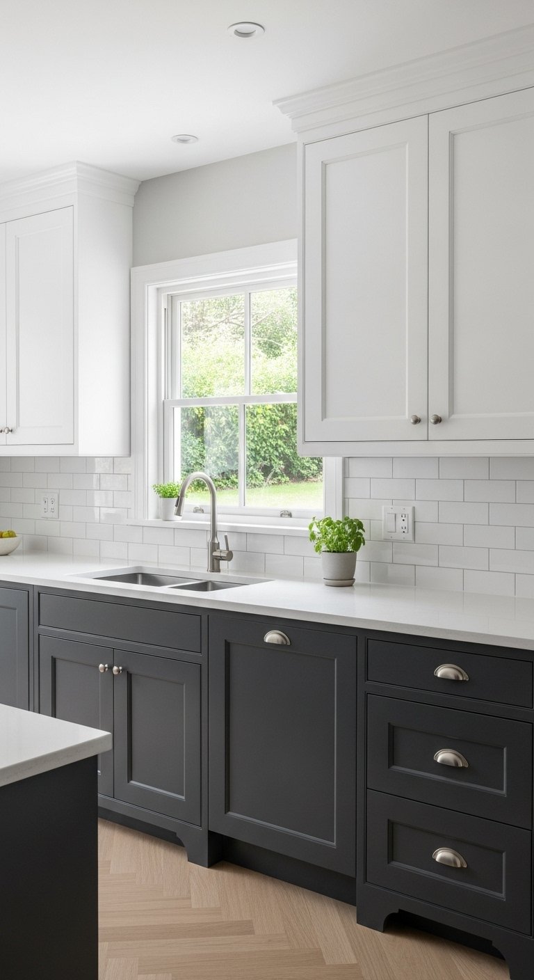 Two-Tone Kitchen Cabinet Repaint For Visual Interest