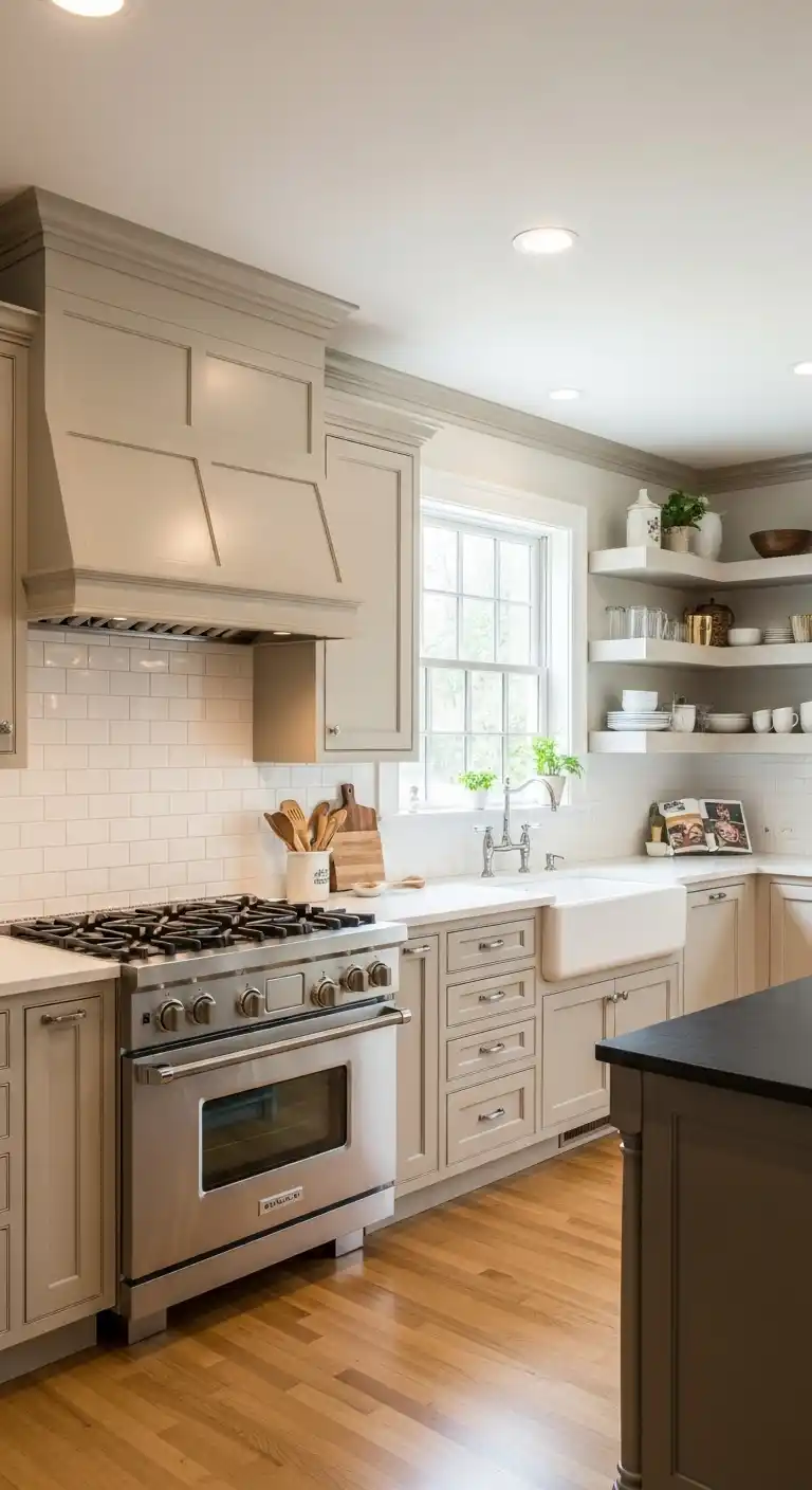 Beige Kitchen Cabinet With Subtle Crown Molding