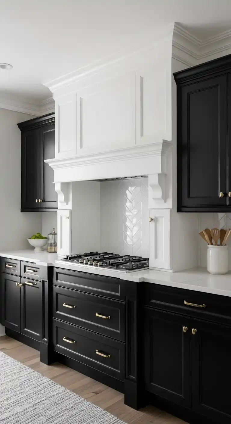 Black Cabinets with White Trim