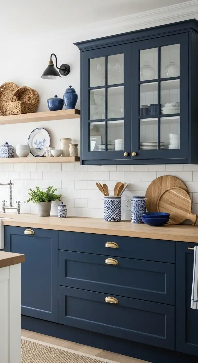 Navy Cabinets With Coastal-Inspired Accents