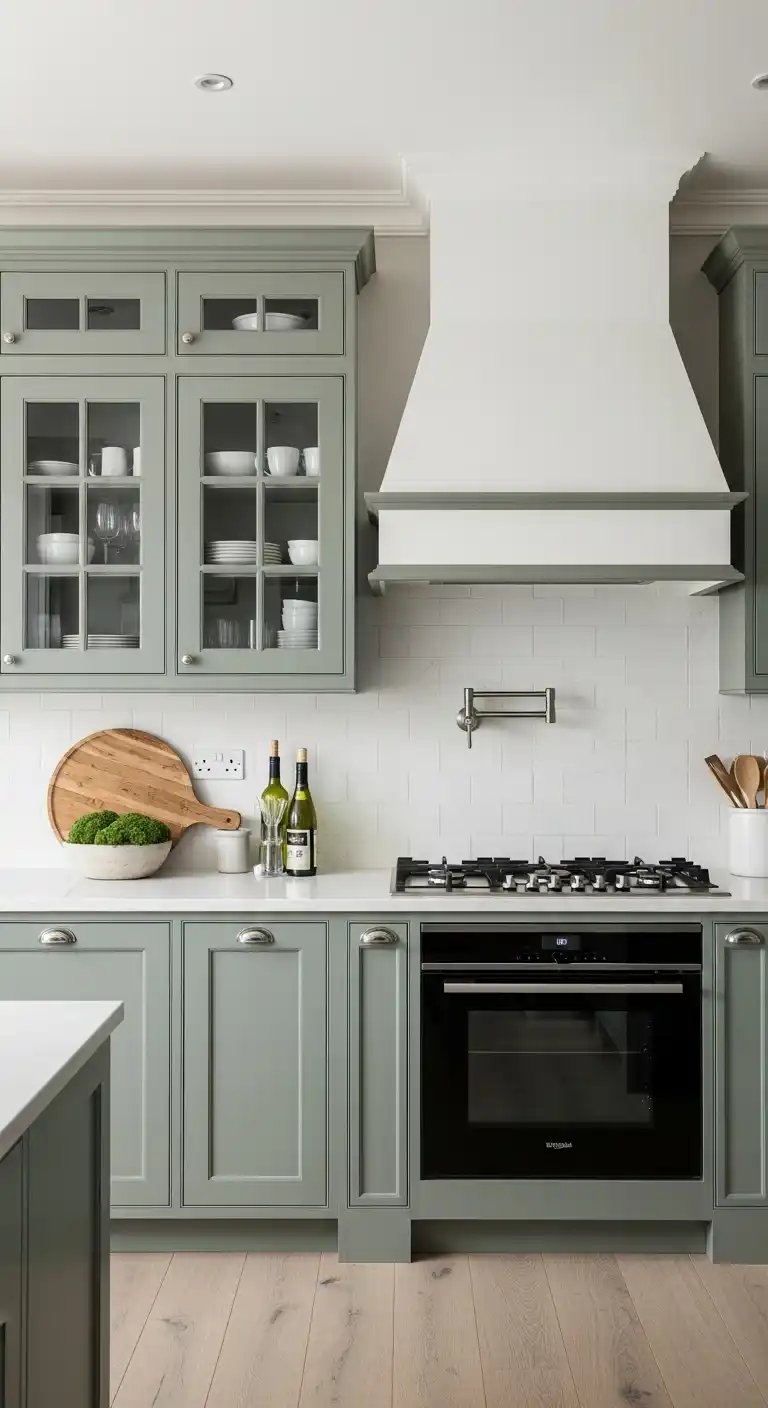 Transitional Sage Green Kitchen Cabinets