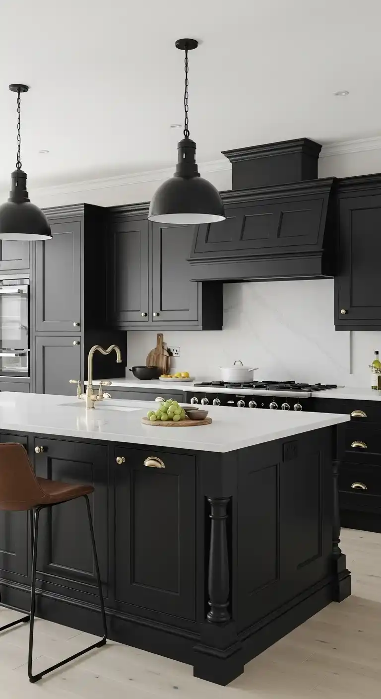 Black Kitchen Cabinets With Statement Kitchen Islands