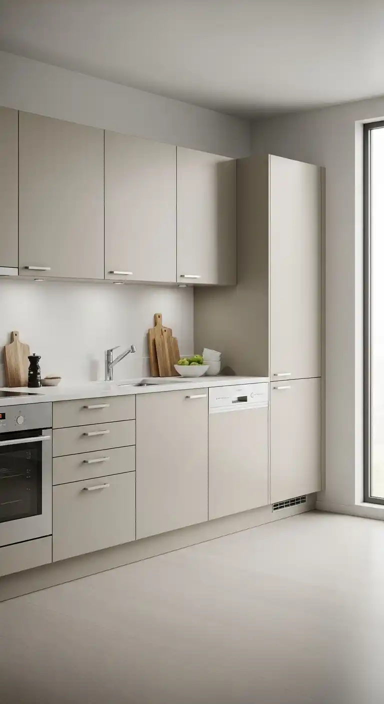 Flat-Panel Beige Kitchen Cabinet For Sleek Interiors
