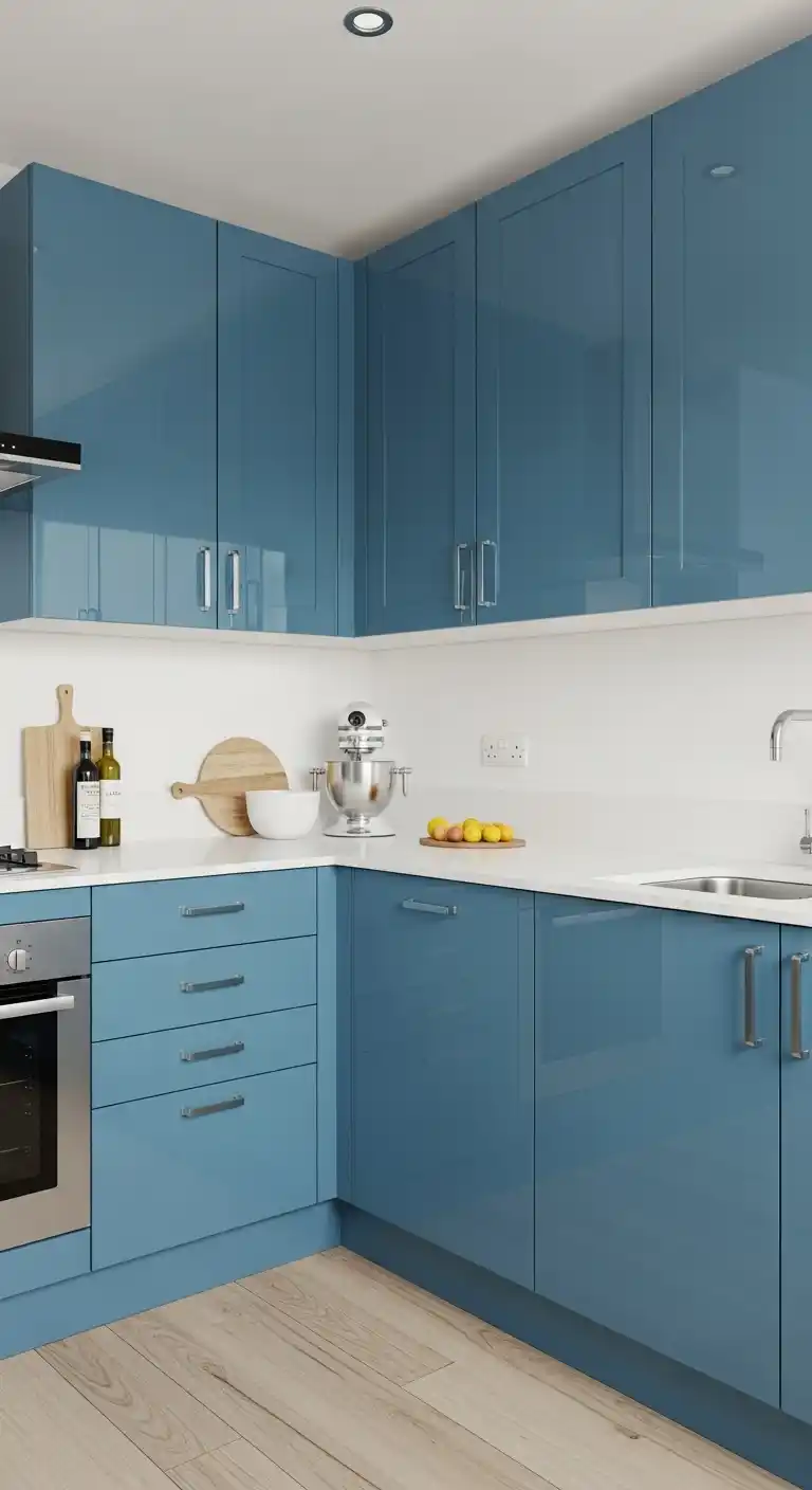Glossy Blue Kitchen Cabinets for Contemporary Vibes