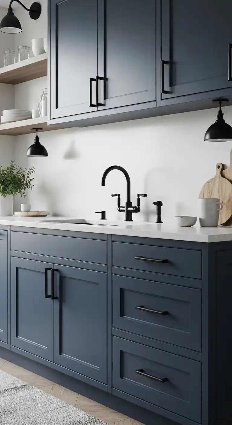 Navy Blue Cabinets With Matte Black Hardware