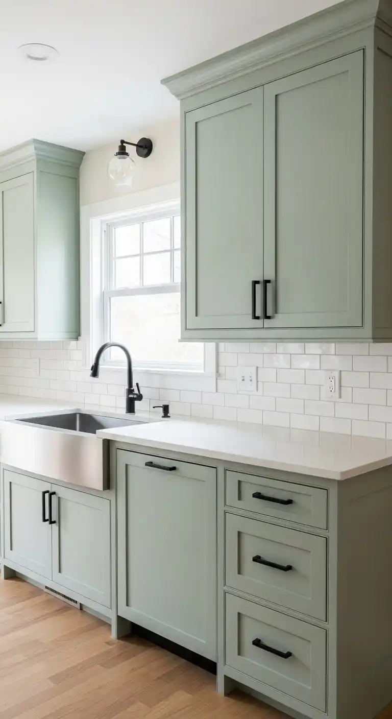 Sage Green Cabinets with Matte Black Hardware