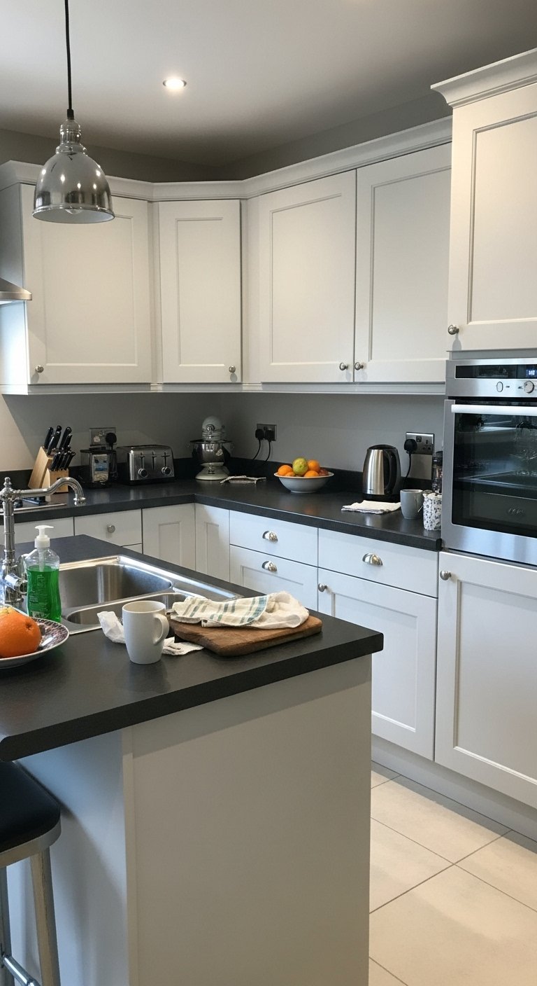 Satin Finish Kitchen Cabinet Repaint For Everyday Durability