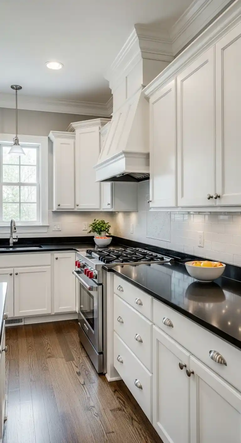 White Cabinets with Black Countertops