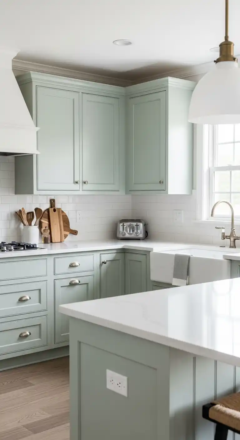 Sage Green Cabinets with White Countertops