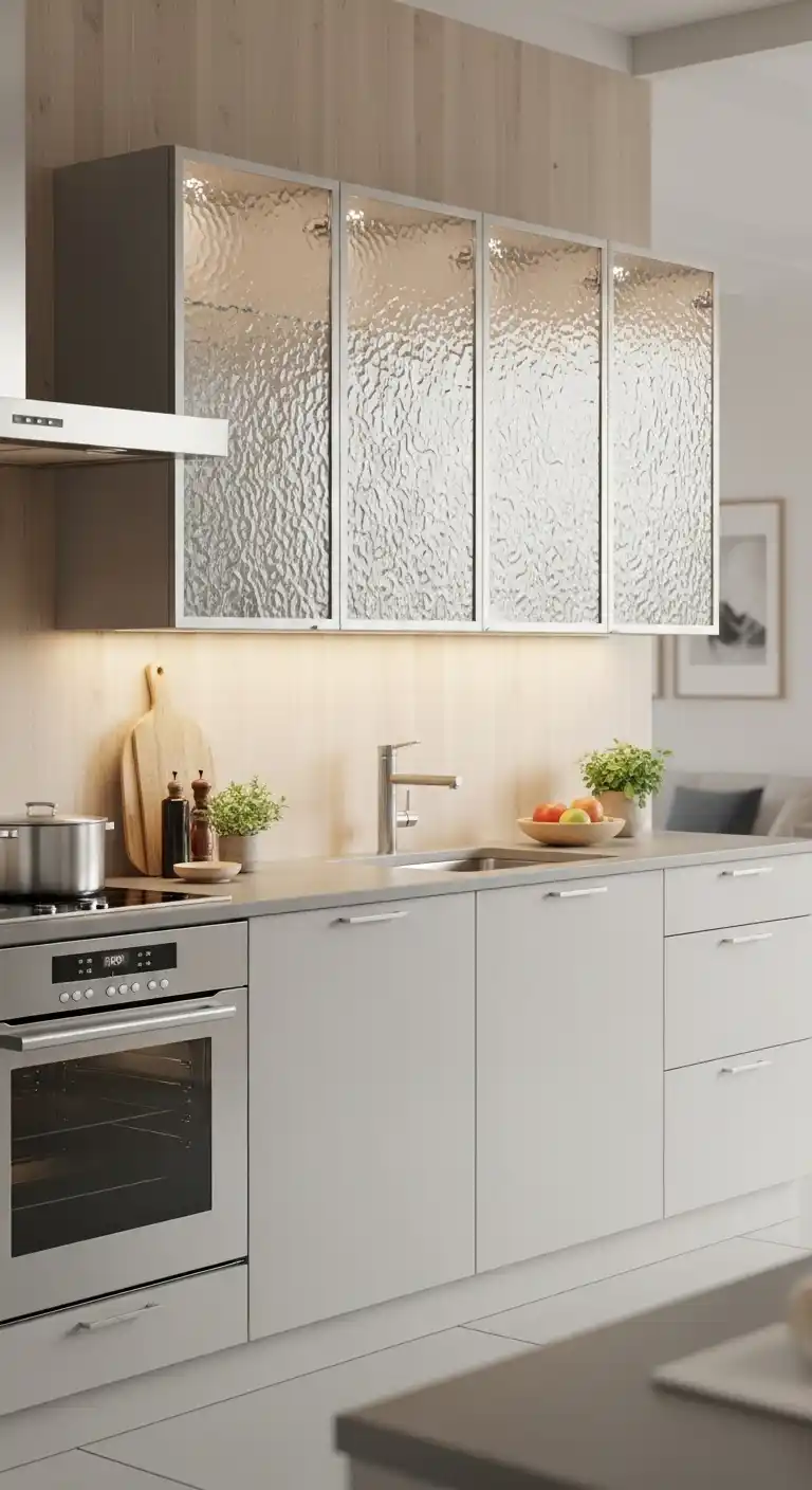 Textured Frosted Glass Cabinets for Modern Privacy