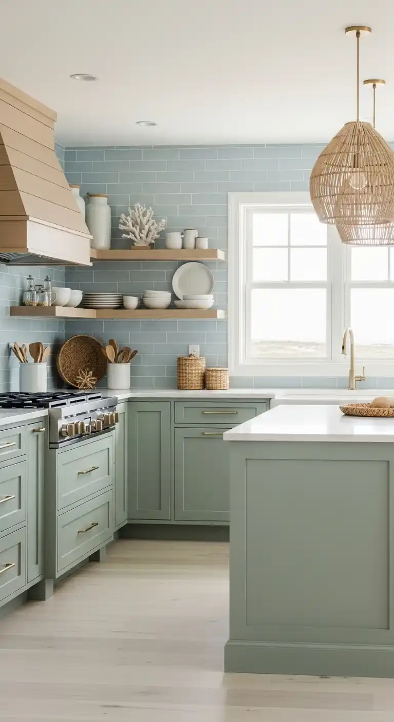 Coastal-Inspired Sage Green Cabinets