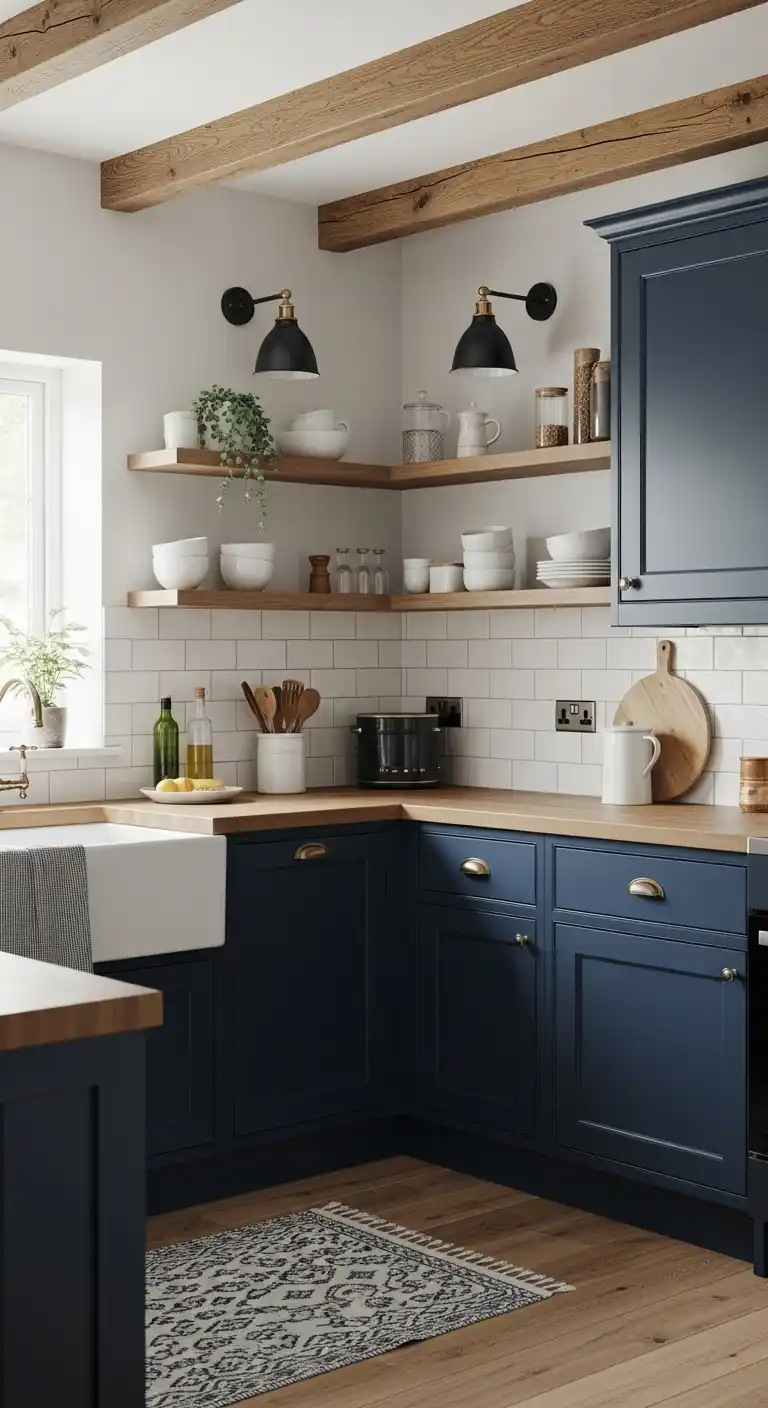 Navy Cabinets With Farmhouse Elements