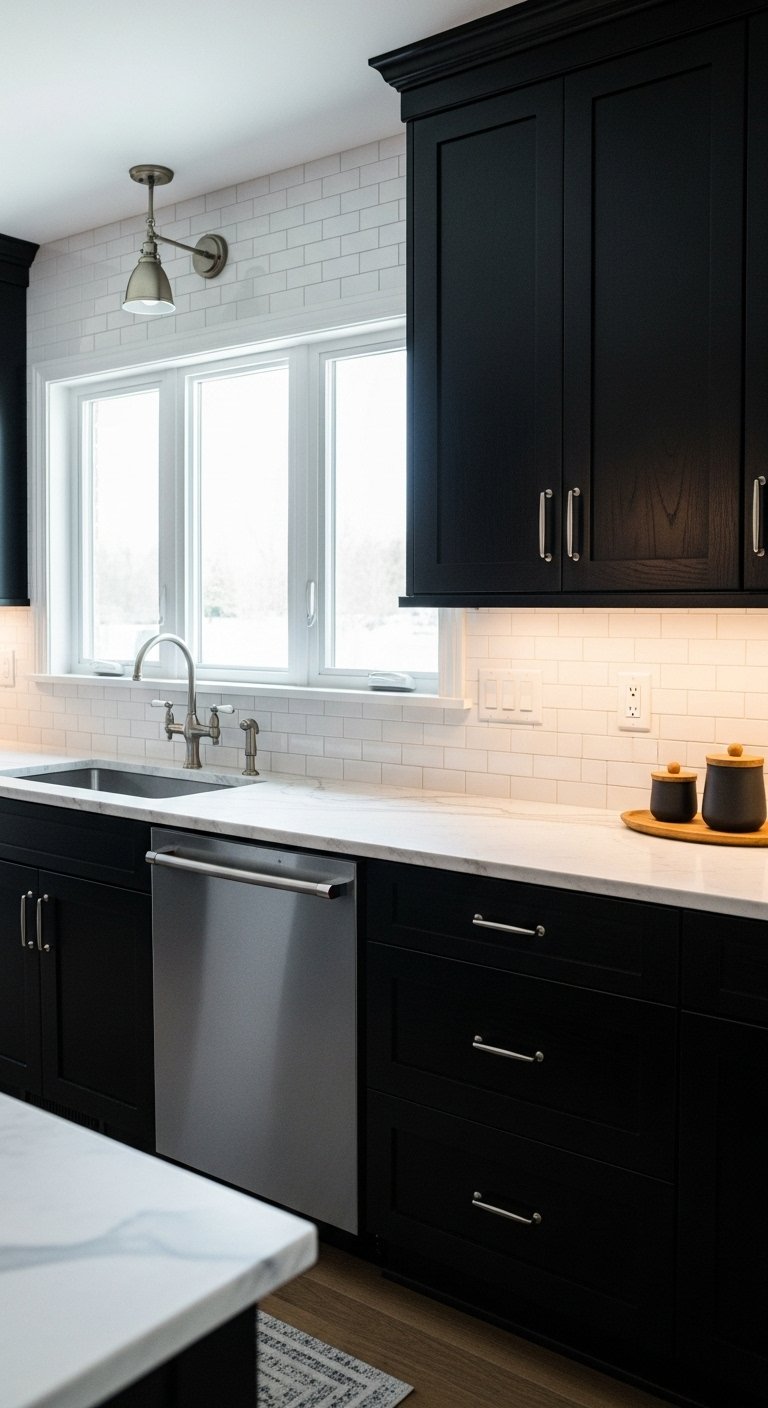 Black Kitchen Cabinet Repaint For Bold Modern Impact