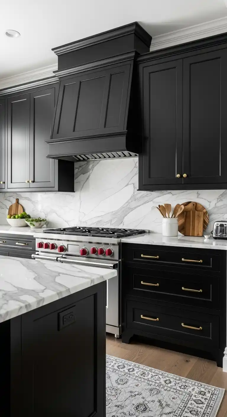Black Kitchen Cabinets With Marble Countertops