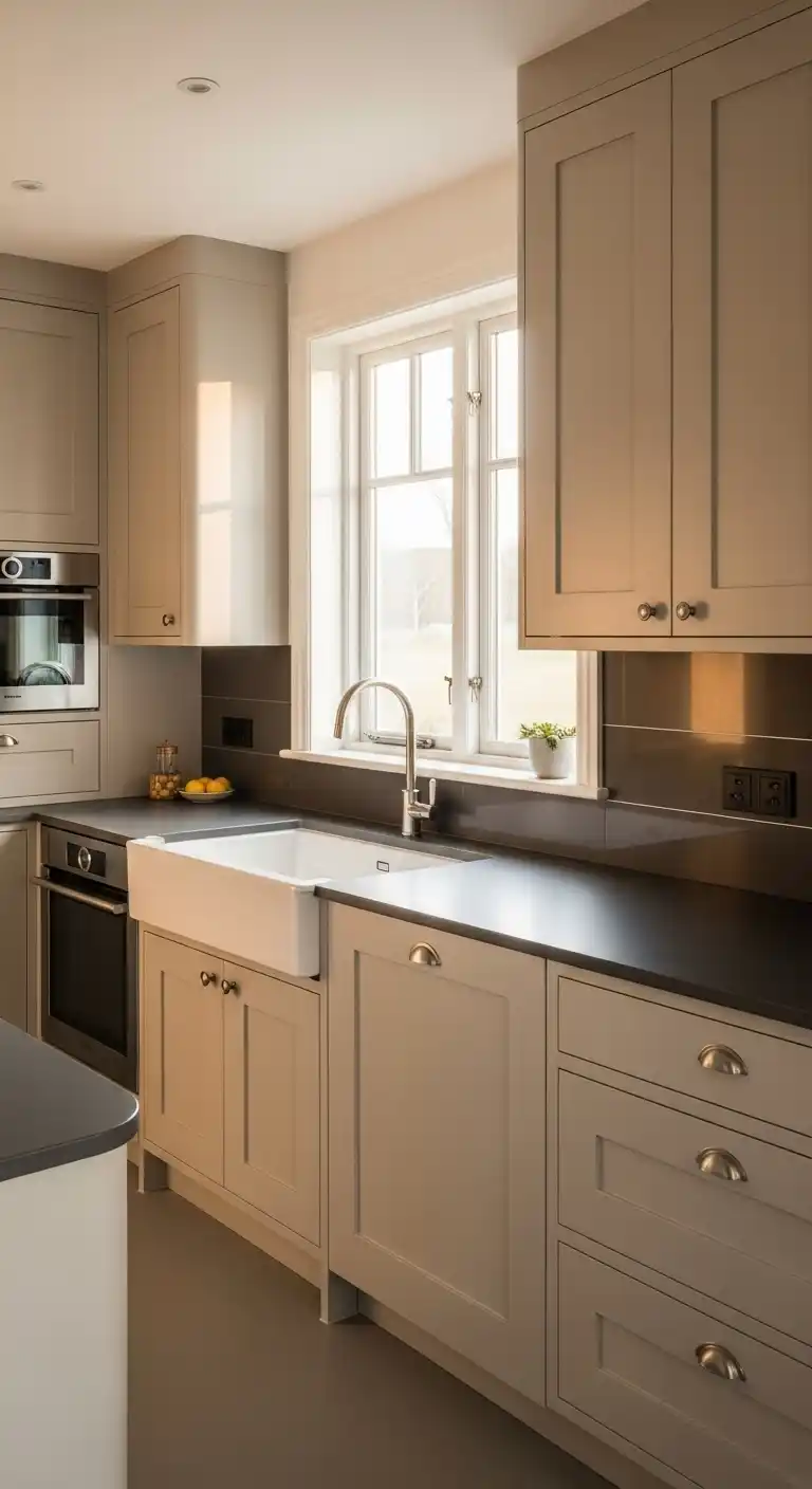 Beige Kitchen Cabinet With Soft Rounded Edges