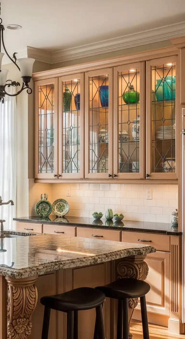 Leaded Diamond Pattern Glass Cabinets for Decorative Touch