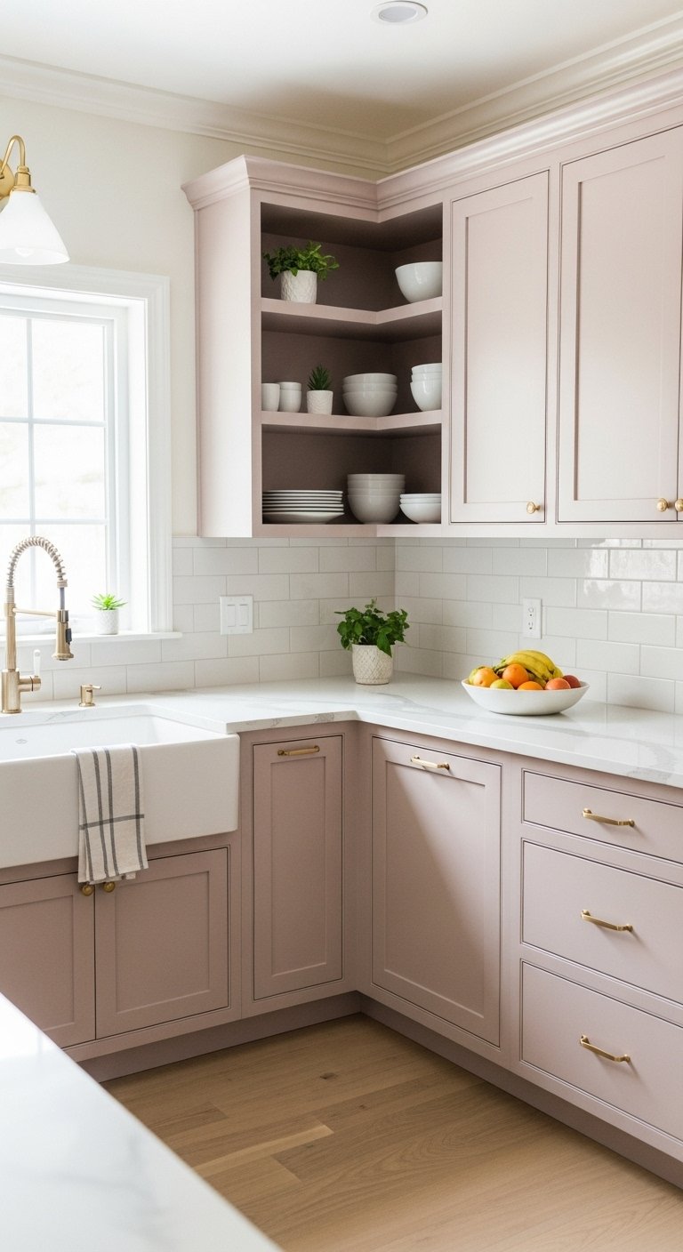 Soft Blush Kitchen Cabinet Repaint For Gentle Warmth