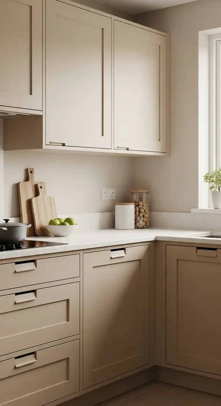 Beige Kitchen Cabinet With Minimal Hardware Look