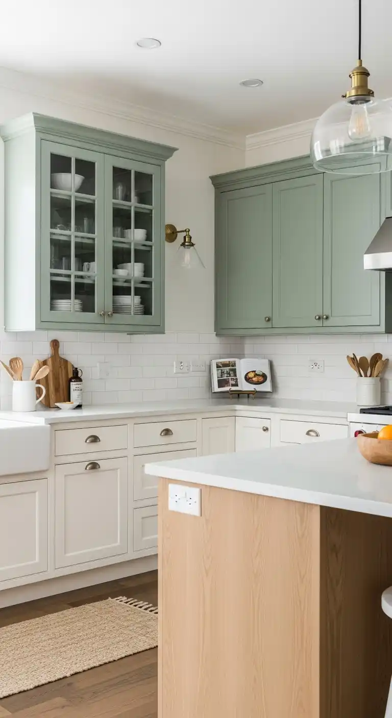 Two-Tone Sage Green Kitchen Cabinets