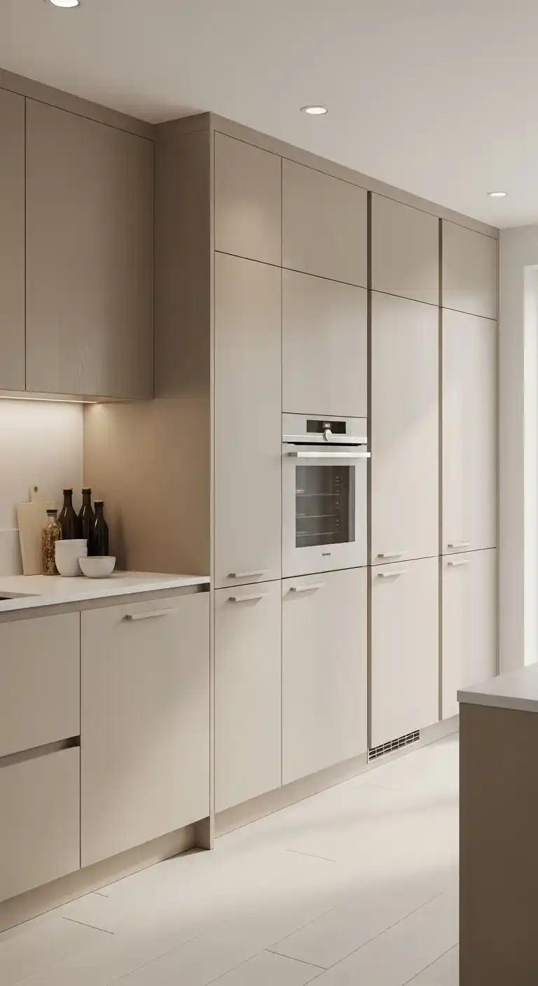 Beige Kitchen Cabinet With Floor-To-Ceiling Installation