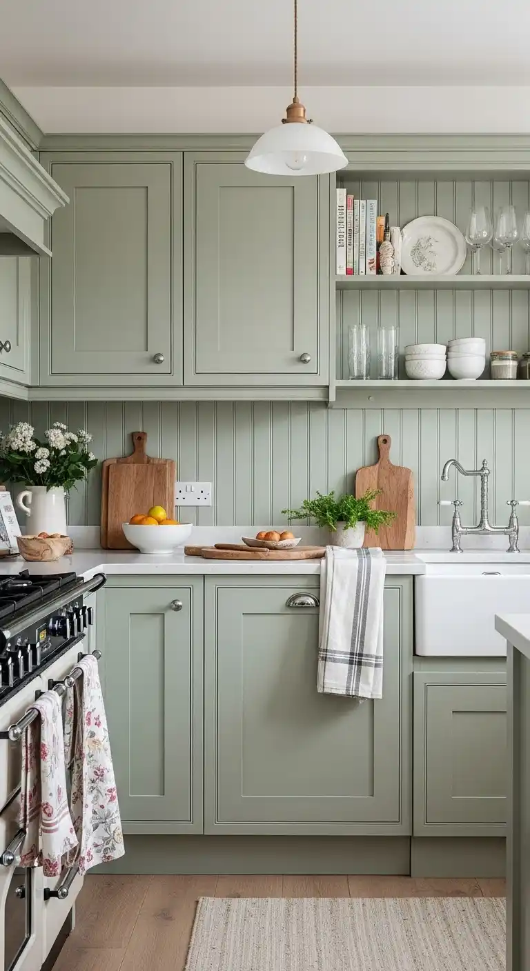 Cottage-Style Sage Green Cabinets