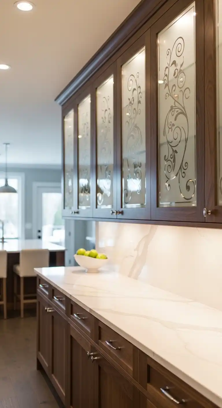 Etched Frosted Glass Cabinets for Custom Style