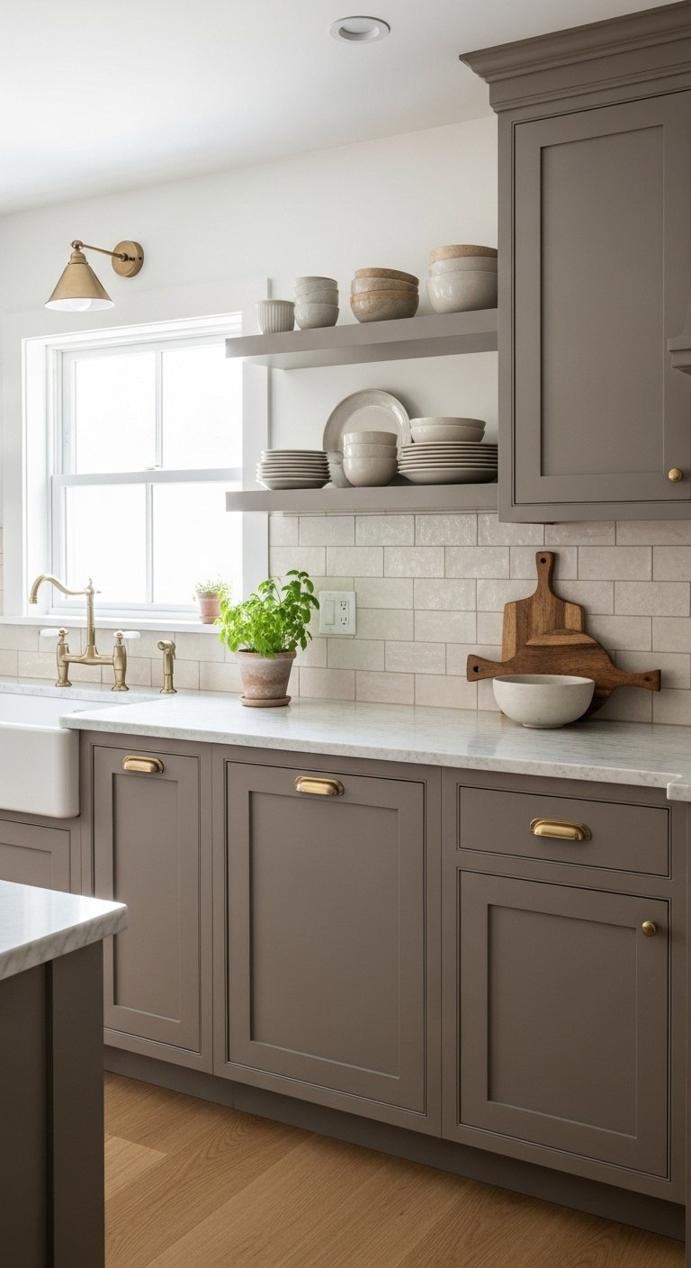 Mushroom Tone Kitchen Cabinet Repaint For Subtle Depth
