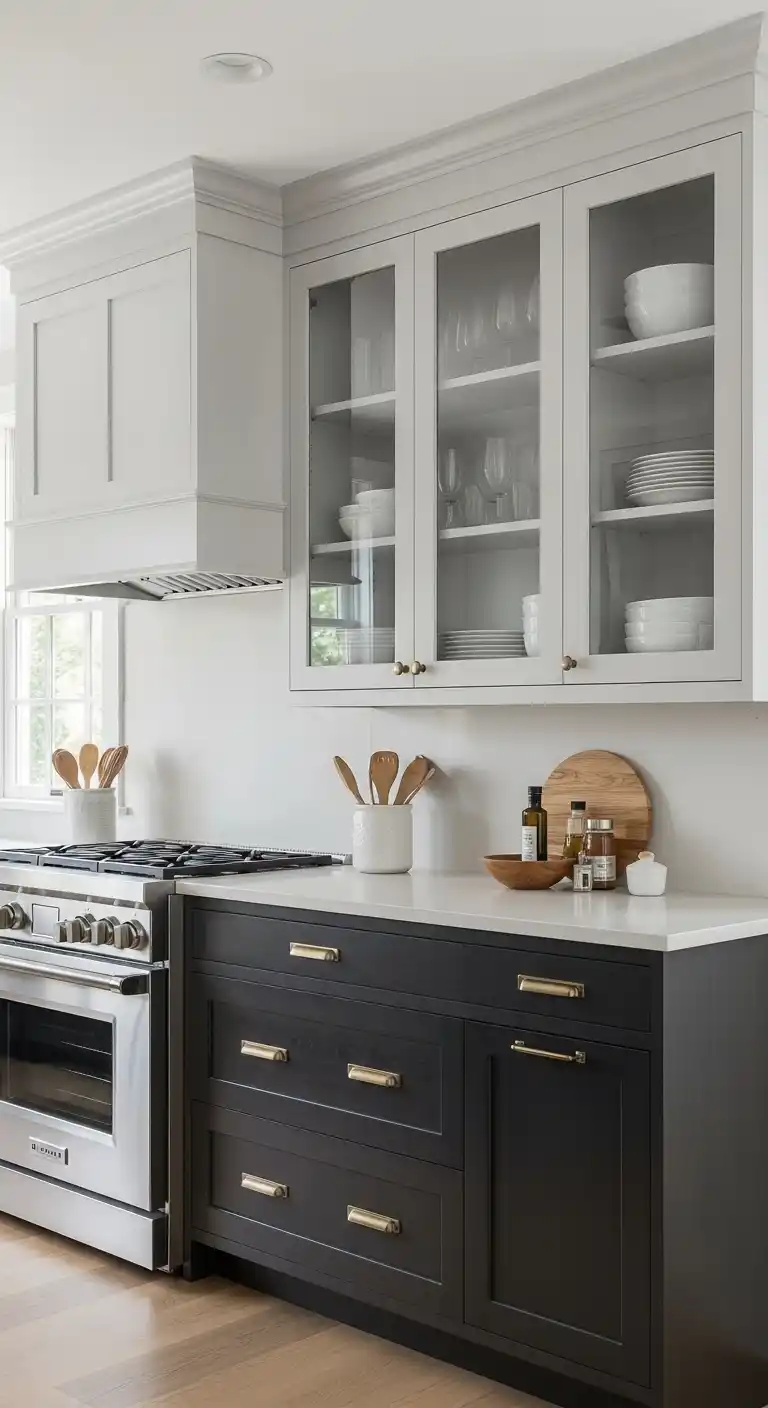 Two-Tone Cabinets with Glass Doors