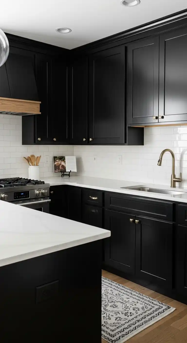 Black Cabinets with White Countertops